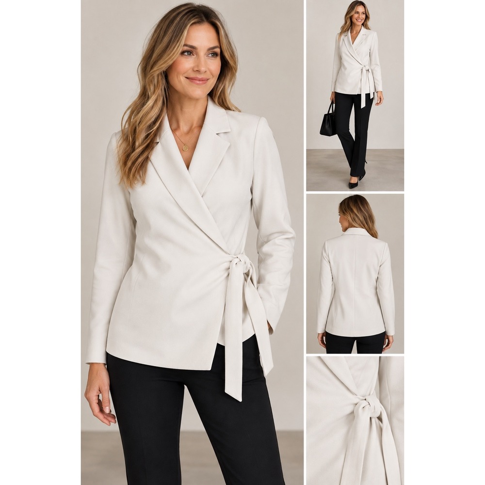 Spanx Crepe Tie Front Blazer Cream Off White Wrap Jacket Medium NWT